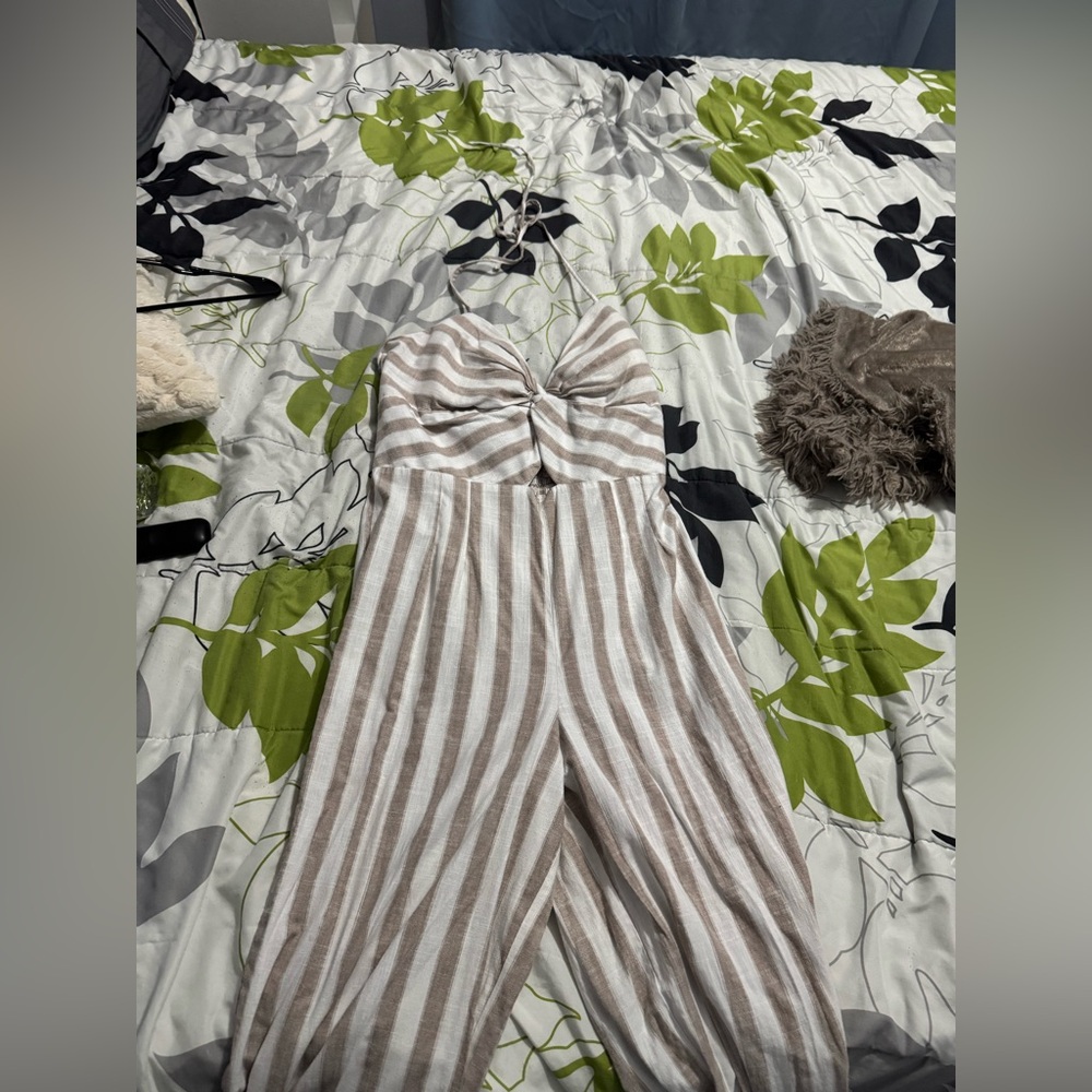 Striped Jumpsuit in Brown and White
